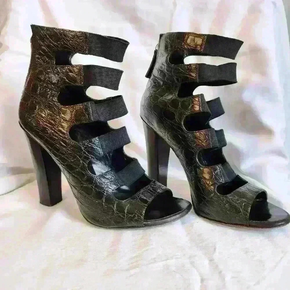 Balmain Alt Goth Black Open Toe Strappy Leather Chunky Heels US 7.5 - Picture 1 of 8